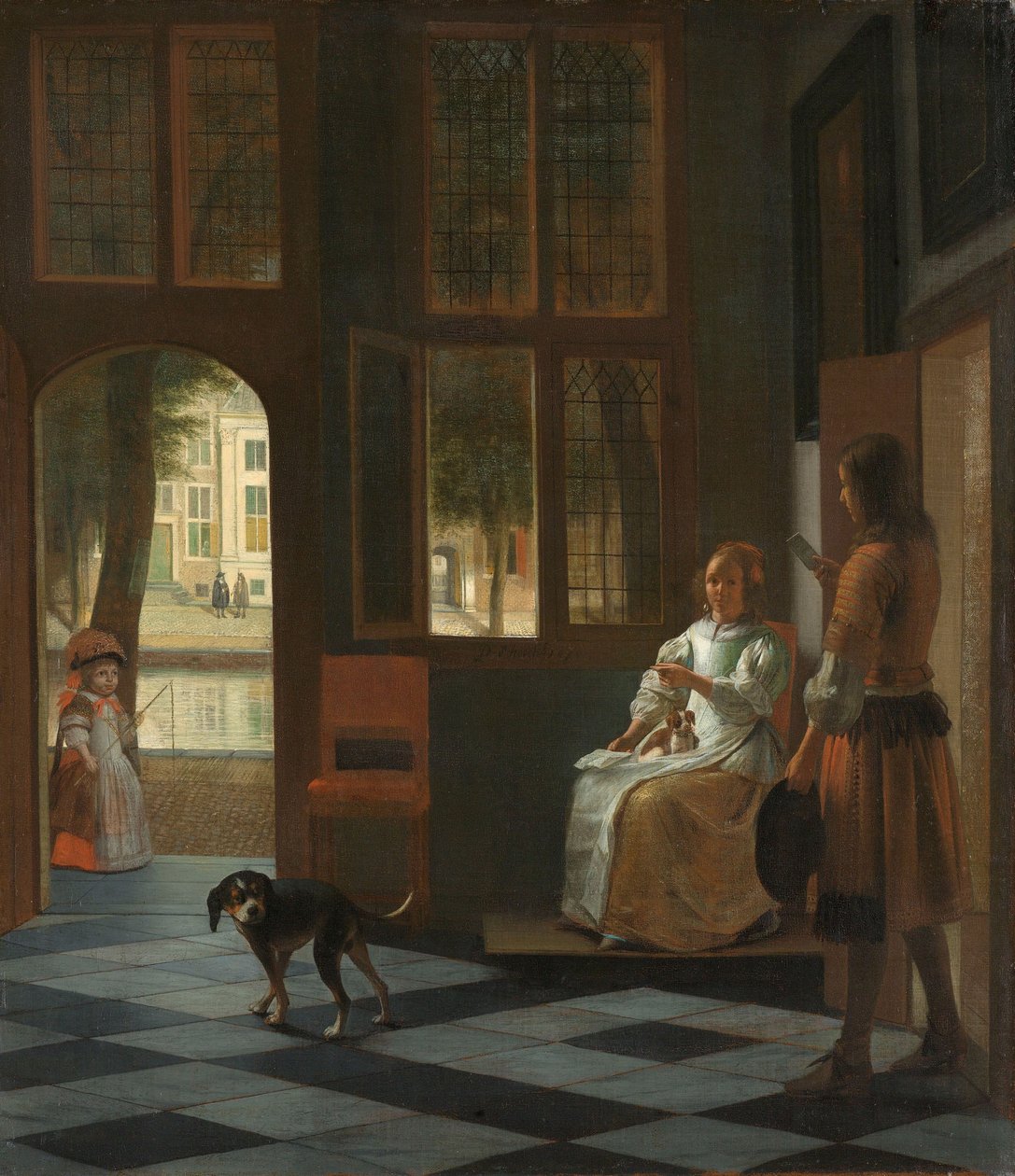Man die een Brief aan een Vrouw Overhandigt in de Hal van een Huis door Pieter de Hooch