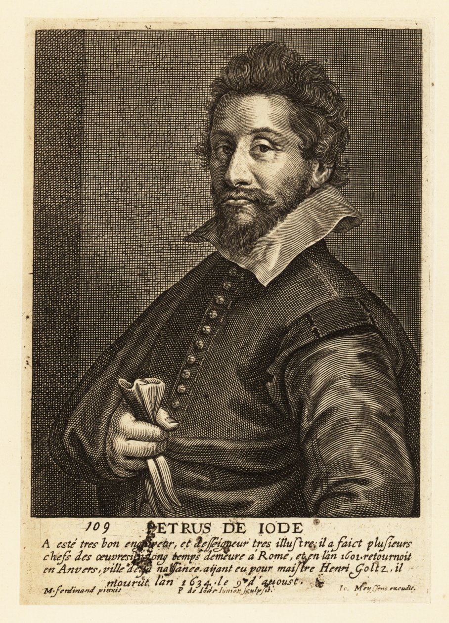 Portret van Pieter de Jode de Oudere, Vlaamse graveur, tekenaar, uitgever en schilder door Pieter de II Jode