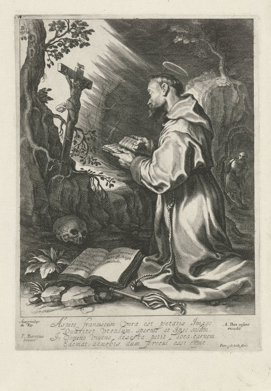 De heilige Franciscus, knielend voor crucifix door Pieter de Jode (I)