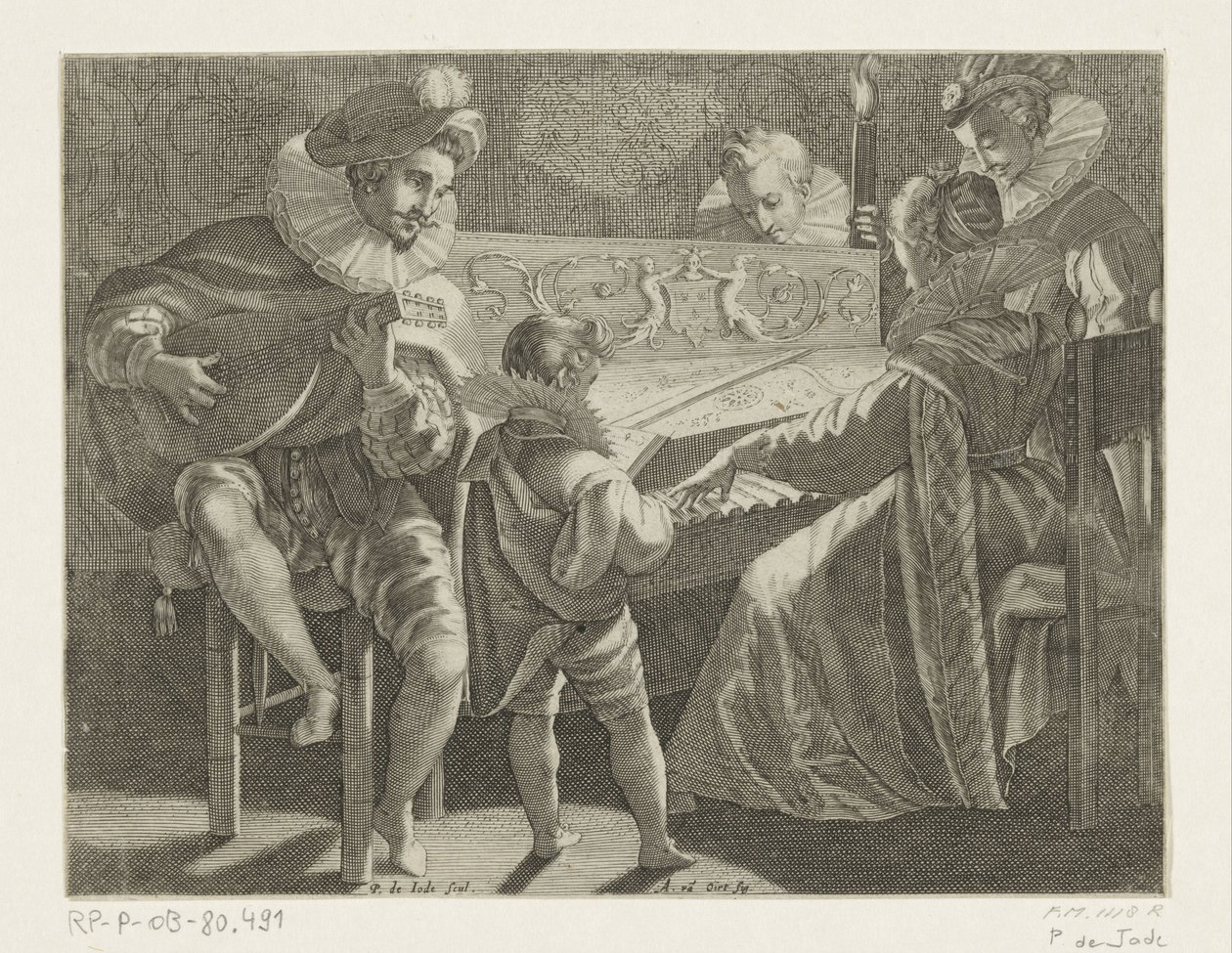 Musicerend gezelschap bij toortslicht door Pieter de Jode (I)