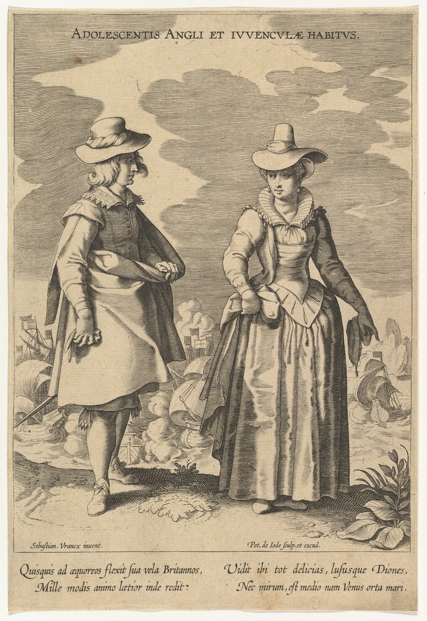 Adolescentis Angli et Iuvenculae Habitus, uit Mode van Verschillende Naties, n.d. door Pieter de Jode I