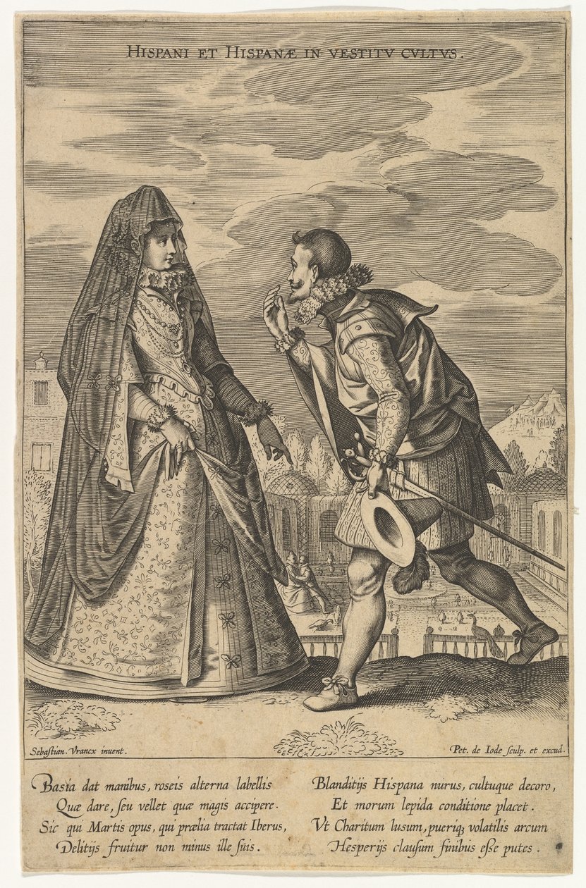 Hispani et Hispanae in Vestitu Cultus, uit Mode van Verschillende Naties door Pieter de Jode I