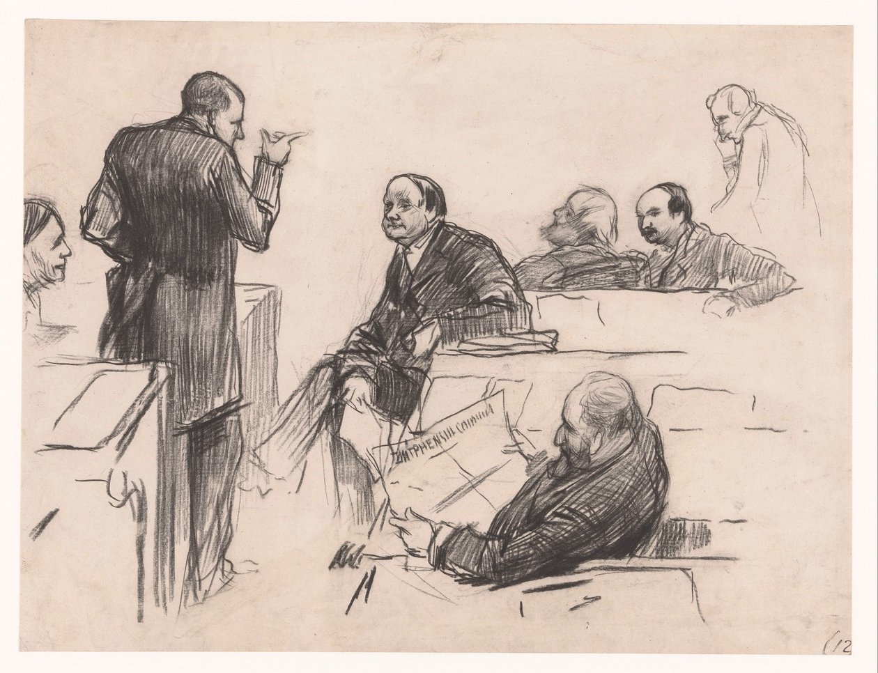 Kamerleden mr. H.C. Verniers van der Loeff, mr. A.J.W. Farncombe Sanders, mr. G.M. van der Linden, J. Willink en Jhr. mr. Ruys van Beerenbroek door Pieter de Josselin