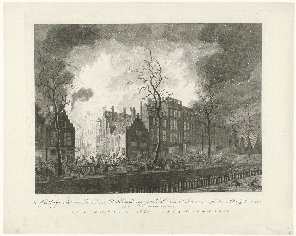 Brand in de Pottebakkerssteeg te Rotterdam, 1779 door Pieter de Mare