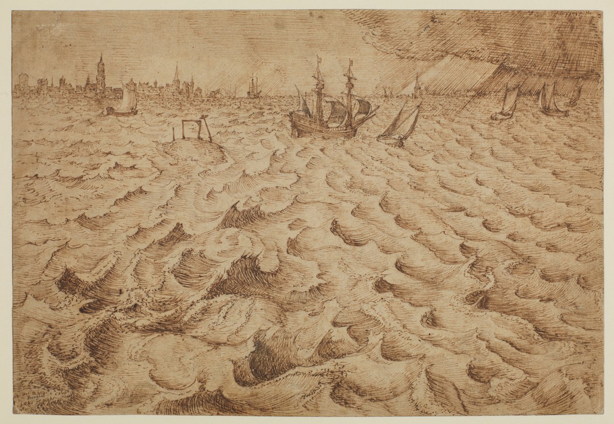 Een storm op de rivier Schelde met uitzicht op Antwerpen, 1562 - 1563 door Pieter Bruegel the Elder