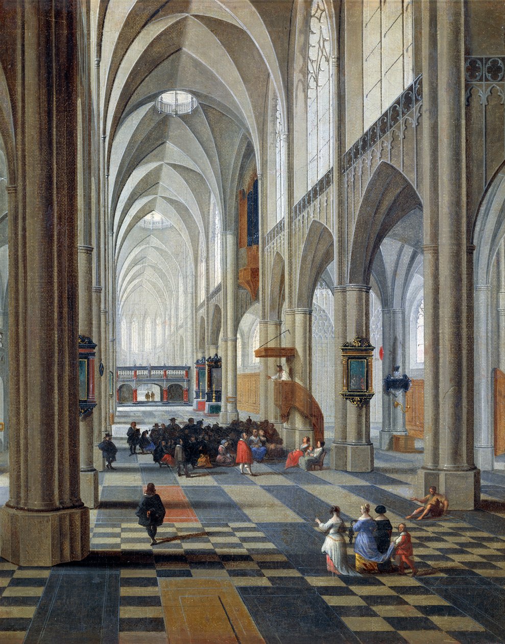 Interieur van de kathedraal van Antwerpen (detail) door Pieter the Elder Neefs