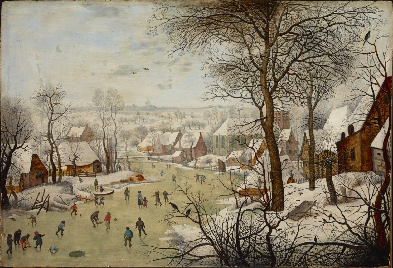 Winterlandschap met een Vogelval, door Brueghel, Pieter de Jongere (1564-1638). Olie op hout door Pieter the Younger Brueghel