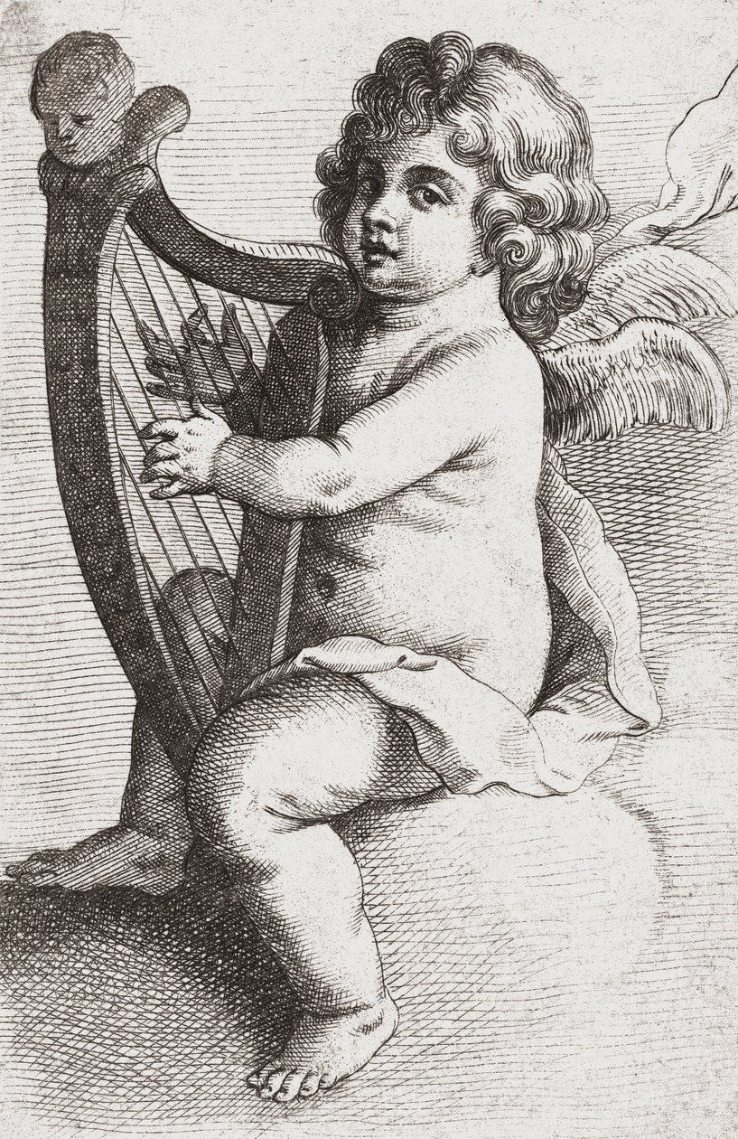 Een engelachtig kind dat harp speelt door Pieter van Avont
