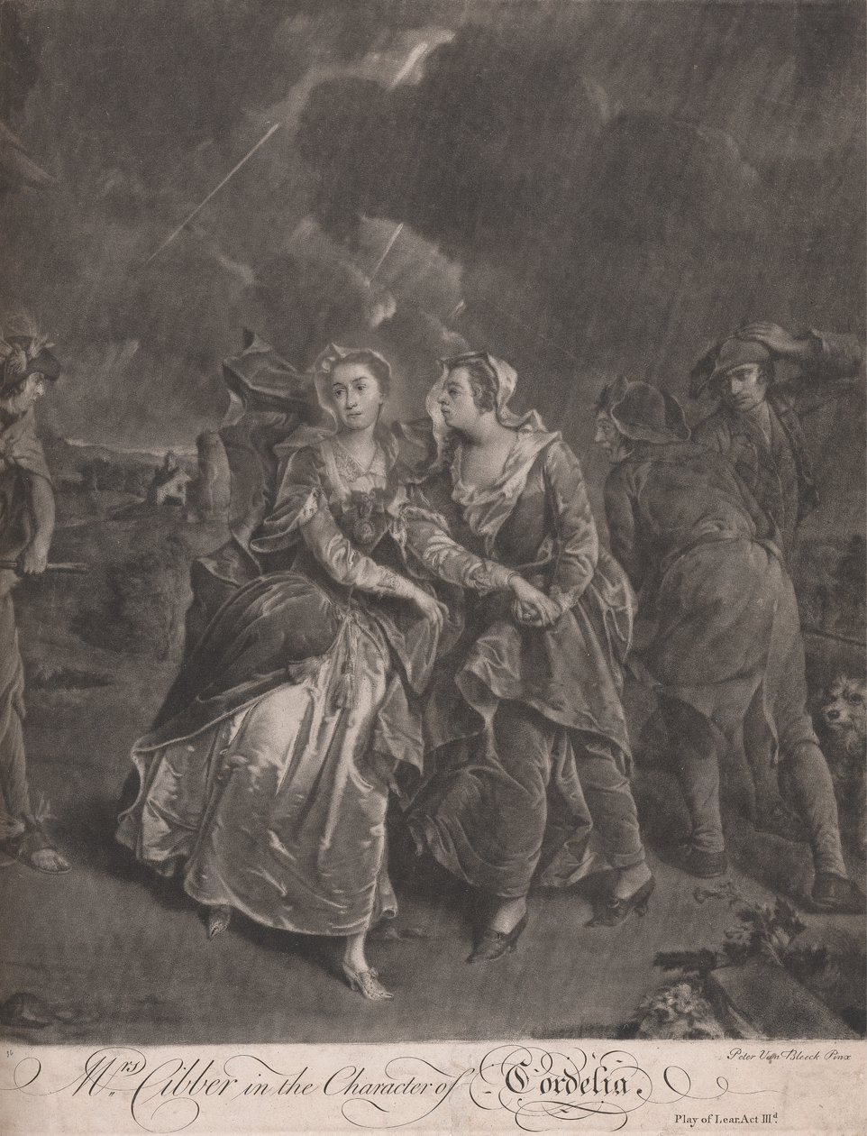 Mevrouw Cibber in de rol van Cordelia in het toneelstuk King Lear, Act III door Pieter van Bleeck