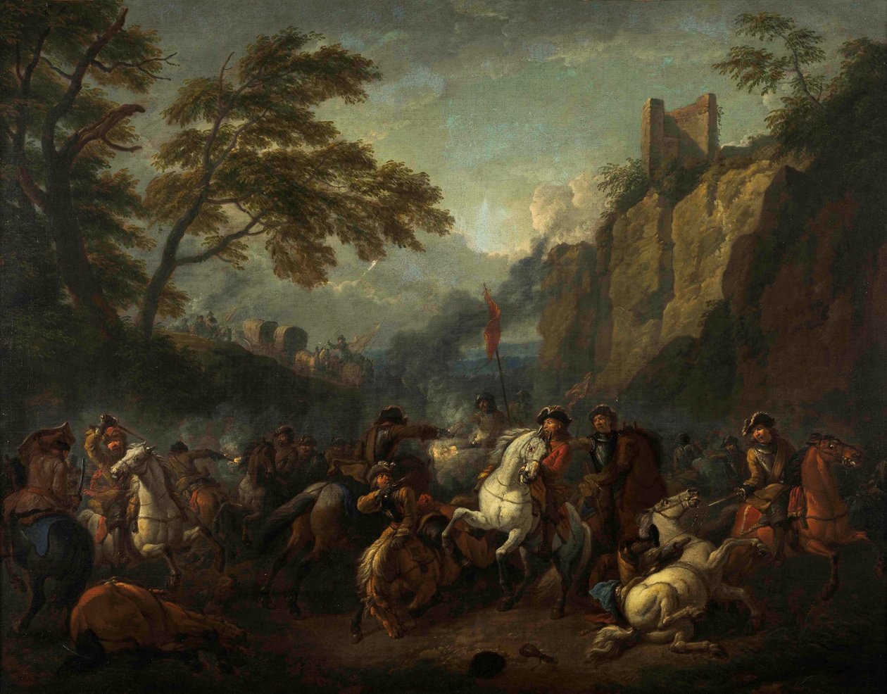 Gevechtsscène door Pieter van Bloemen