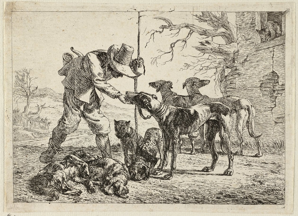 Jager met zeven honden door Pieter van Laer