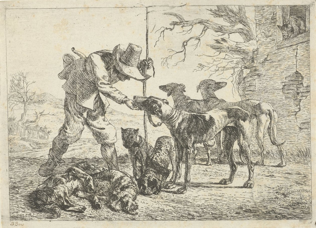 Jager met zeven honden door Pieter van Laer