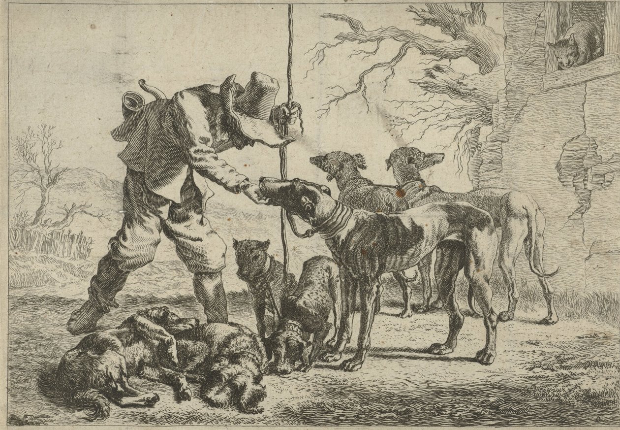 Jager met zeven honden door Pieter van Laer