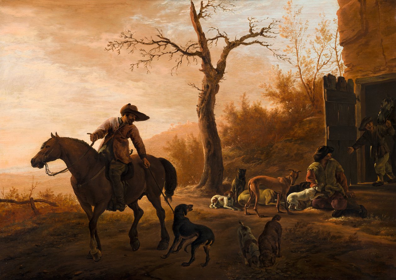 Landschap met jagers door Pieter van Laer