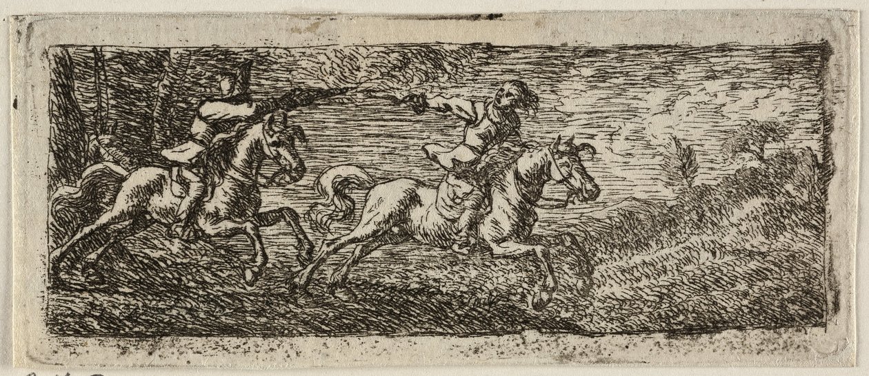 Twee ruiters vechten door Pieter van Laer