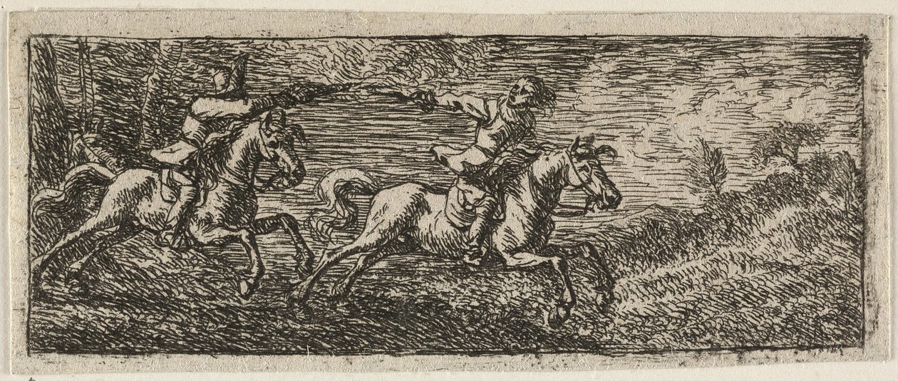 Twee ruiters vechten door Pieter van Laer