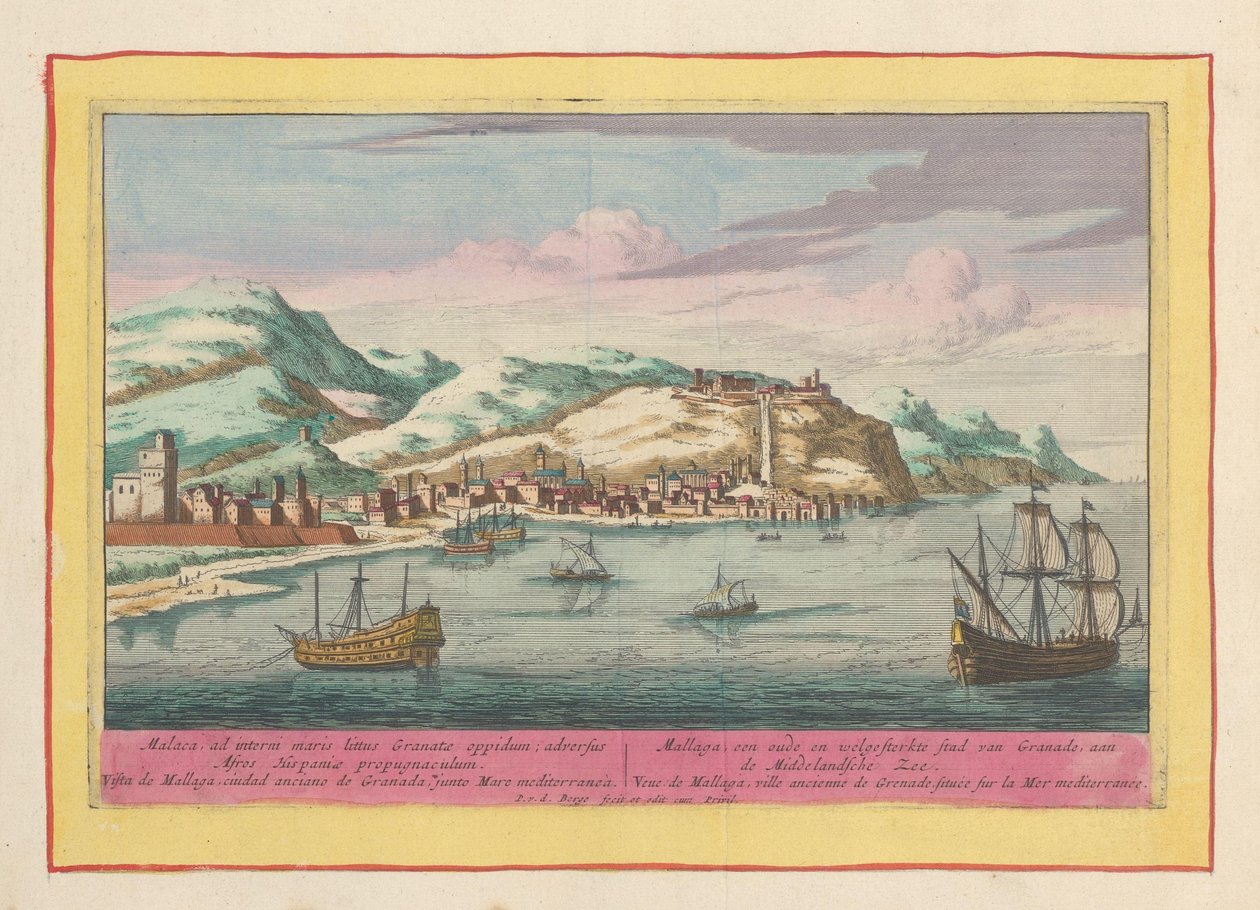 Gezicht op de stad Málaga aan de Middellandse Zee door Pieter van den Berge
