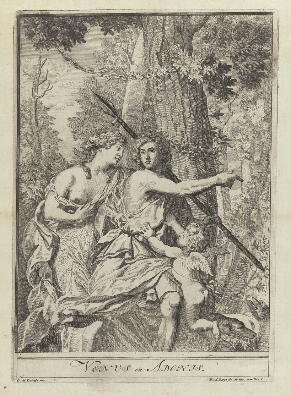 Prent 11 uit serie tekenvoorbeelden met Venus en Adonis door Pieter van den Berge