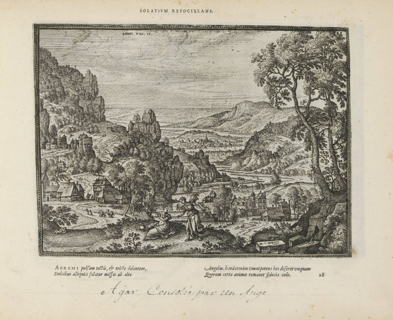 Landschap met Hagar en de engel door Pieter van der Borcht (I)