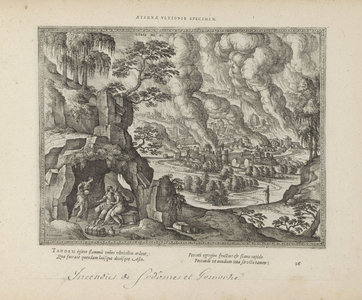 Vernietiging van Sodom en Gomorra / Lot en zijn dochters door Pieter van der Borcht (I)