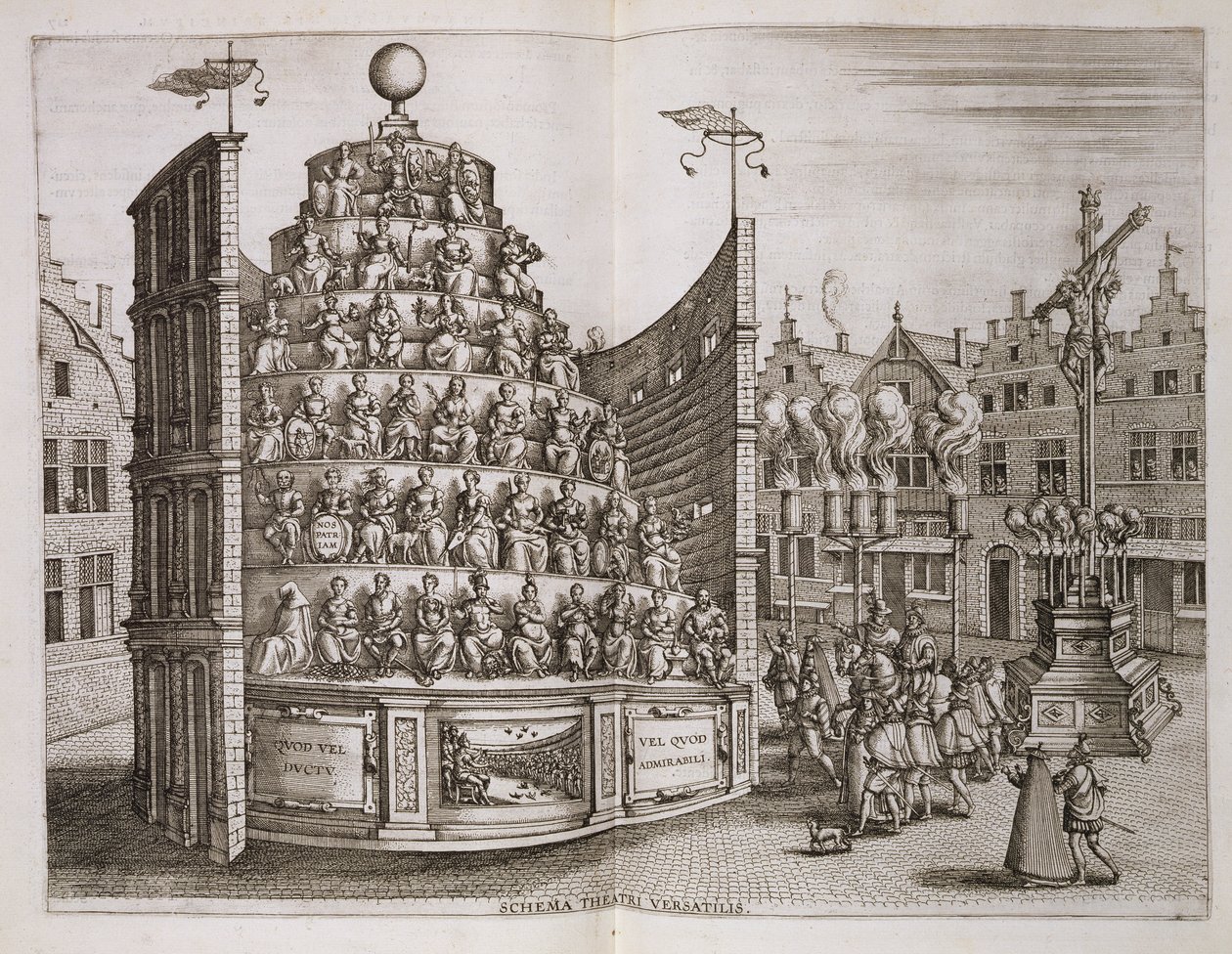 Illustratie van een verplaatsbaar theater, uit 