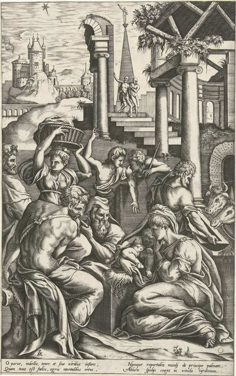Aanbidding door de herders door Pieter van der Heyden