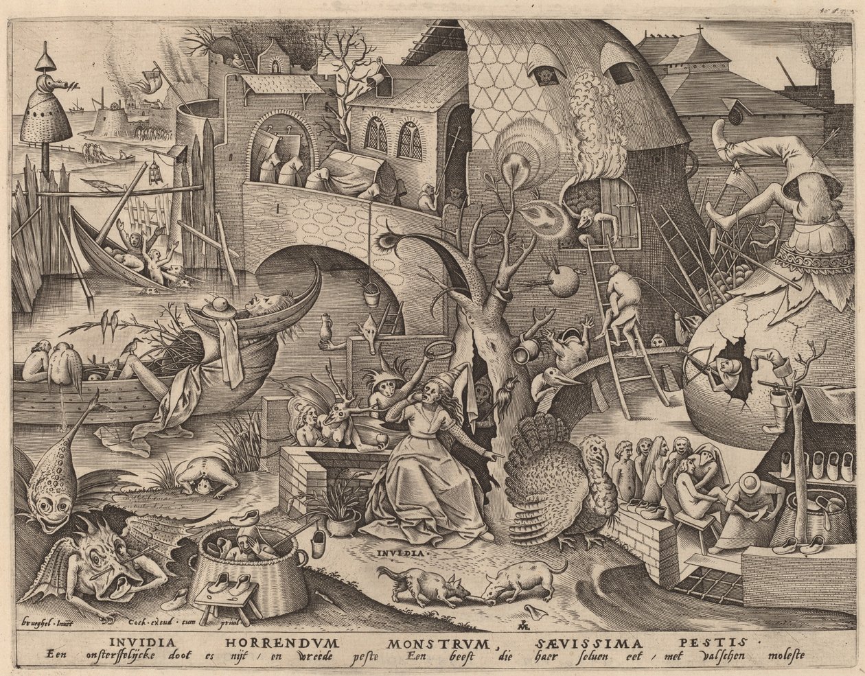 Afgunst door Pieter van der Heyden after Pieter Bruegel the Elder