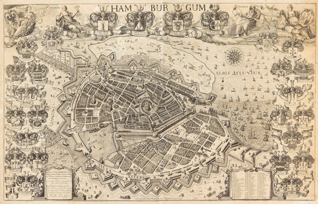 Kaart van Hamburg, 1644 door Pietersen