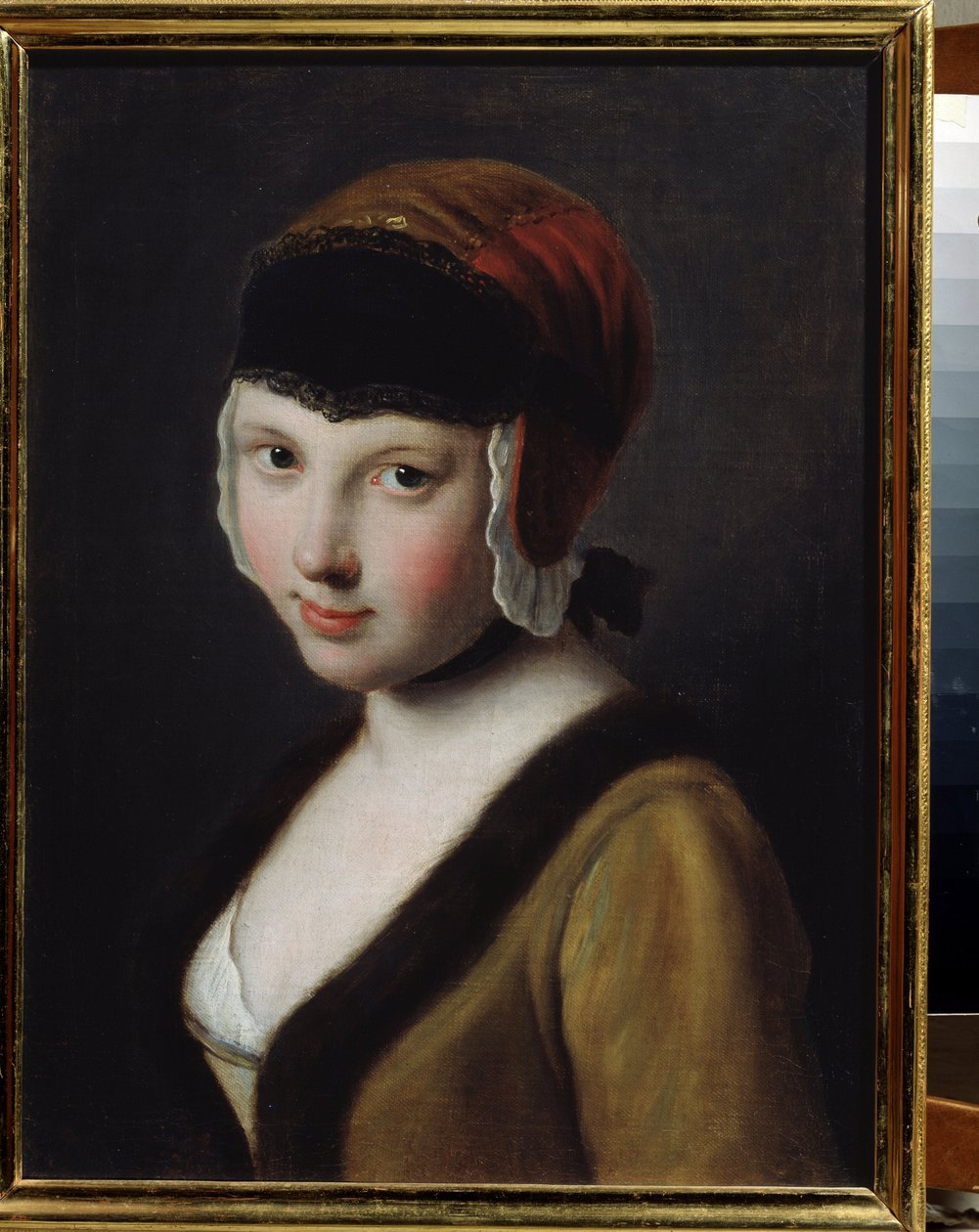 Een meisje met een zwart masker door Pietro Antonio Rotari