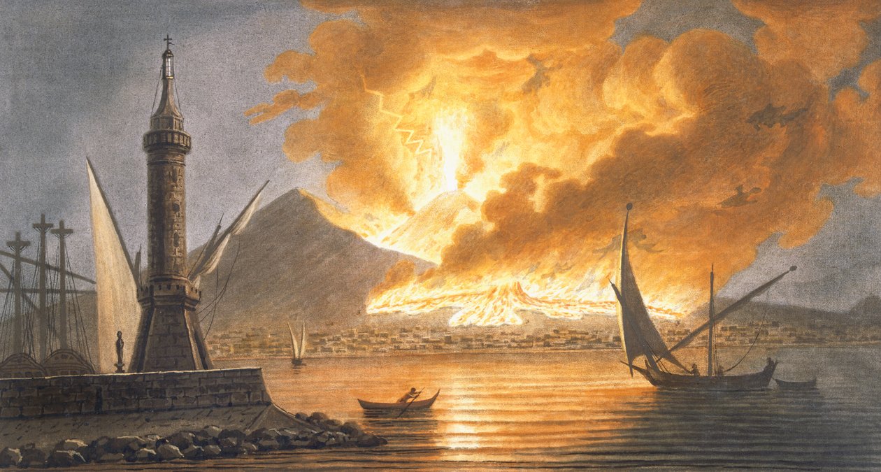 Uitzicht op de grote uitbarsting van de Vesuvius vanaf de pier van Napels in de nacht van 20 oktober 1767, Plaat 6 uit 