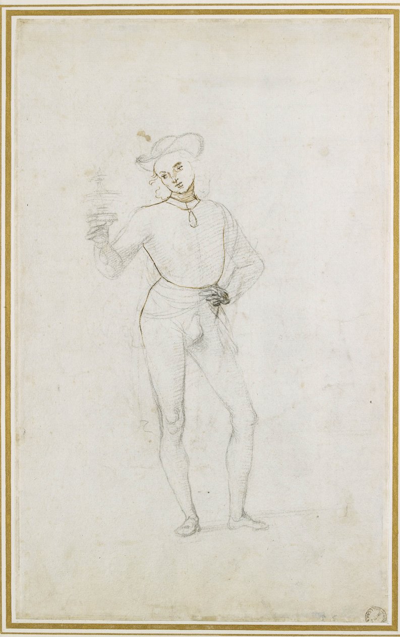Een studie voor een figuur in een aanbidding van de wijzen door Pietro Perugino