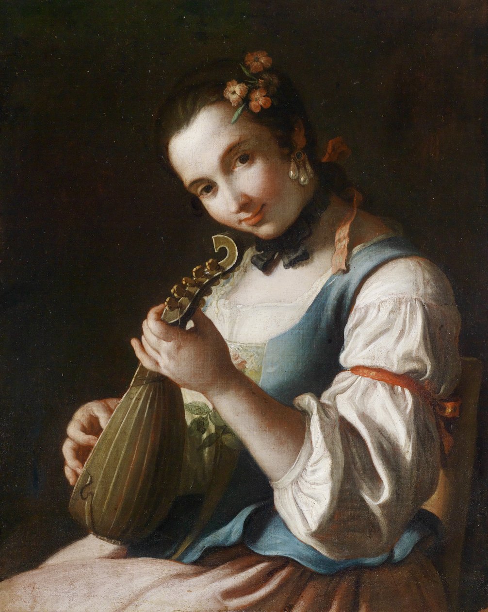 Portret van een dame die luit speelt door Pietro Antonio Rotari