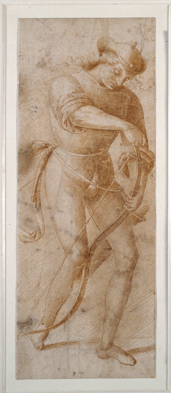 Een jonge man die zijn boog spant door Pietro (follower of) Perugino