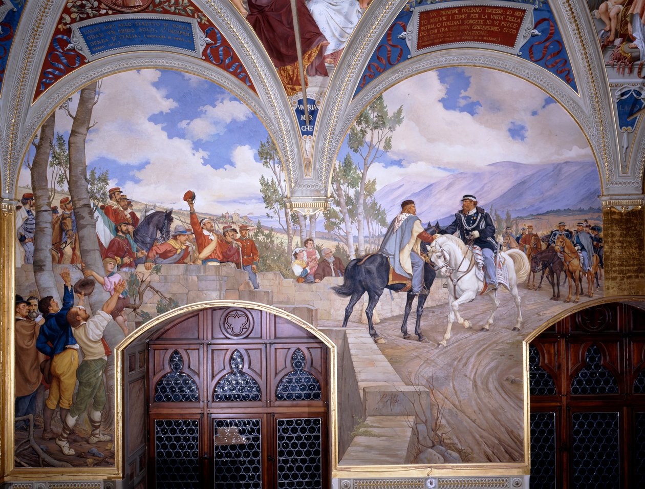 Victor Emanuel II ontmoet Giuseppe Garibaldi in Teano door Pietro Aldi