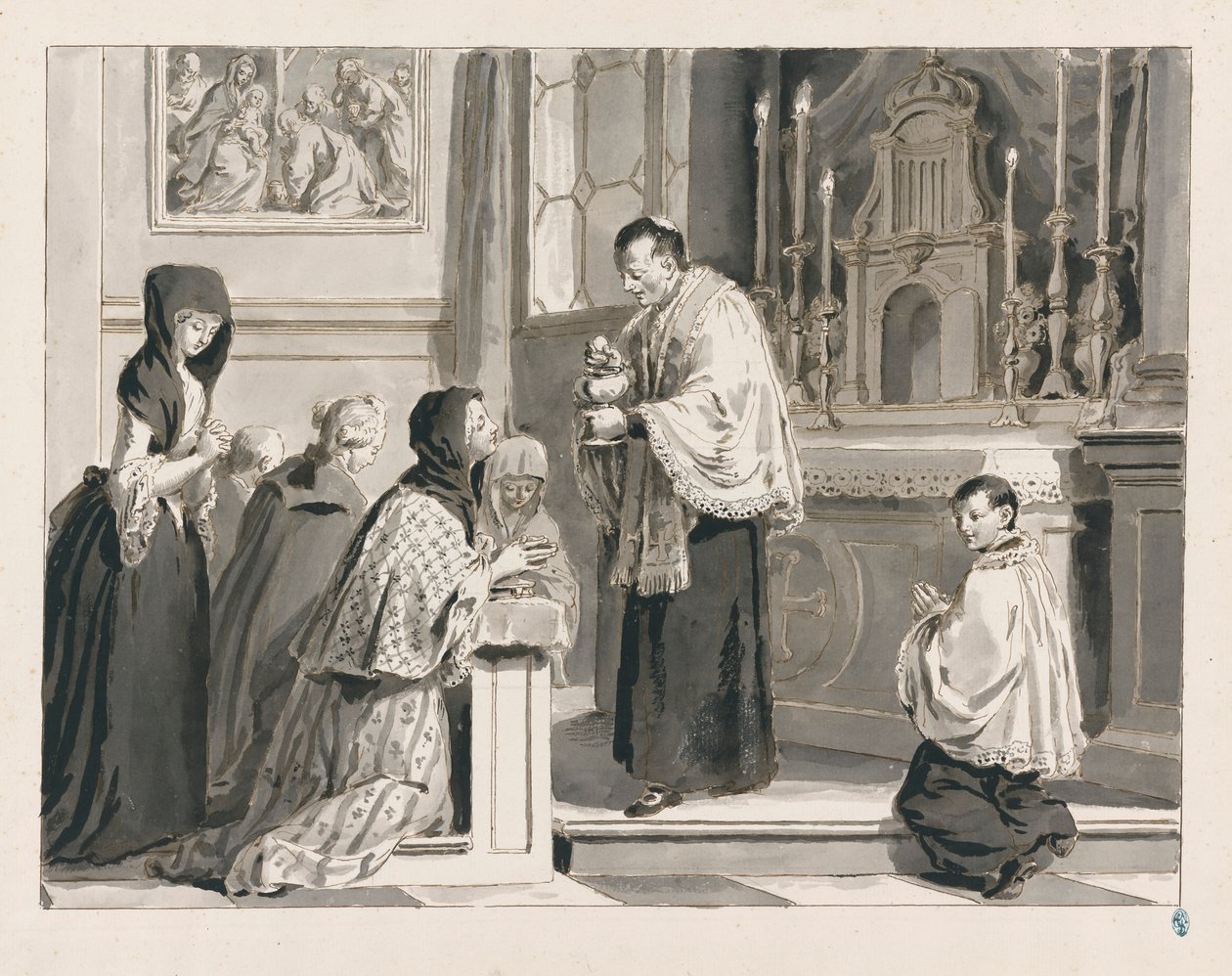 Heilige Communie of De Eucharistie uit De Zeven Sacramenten door Pietro Antonio Novelli