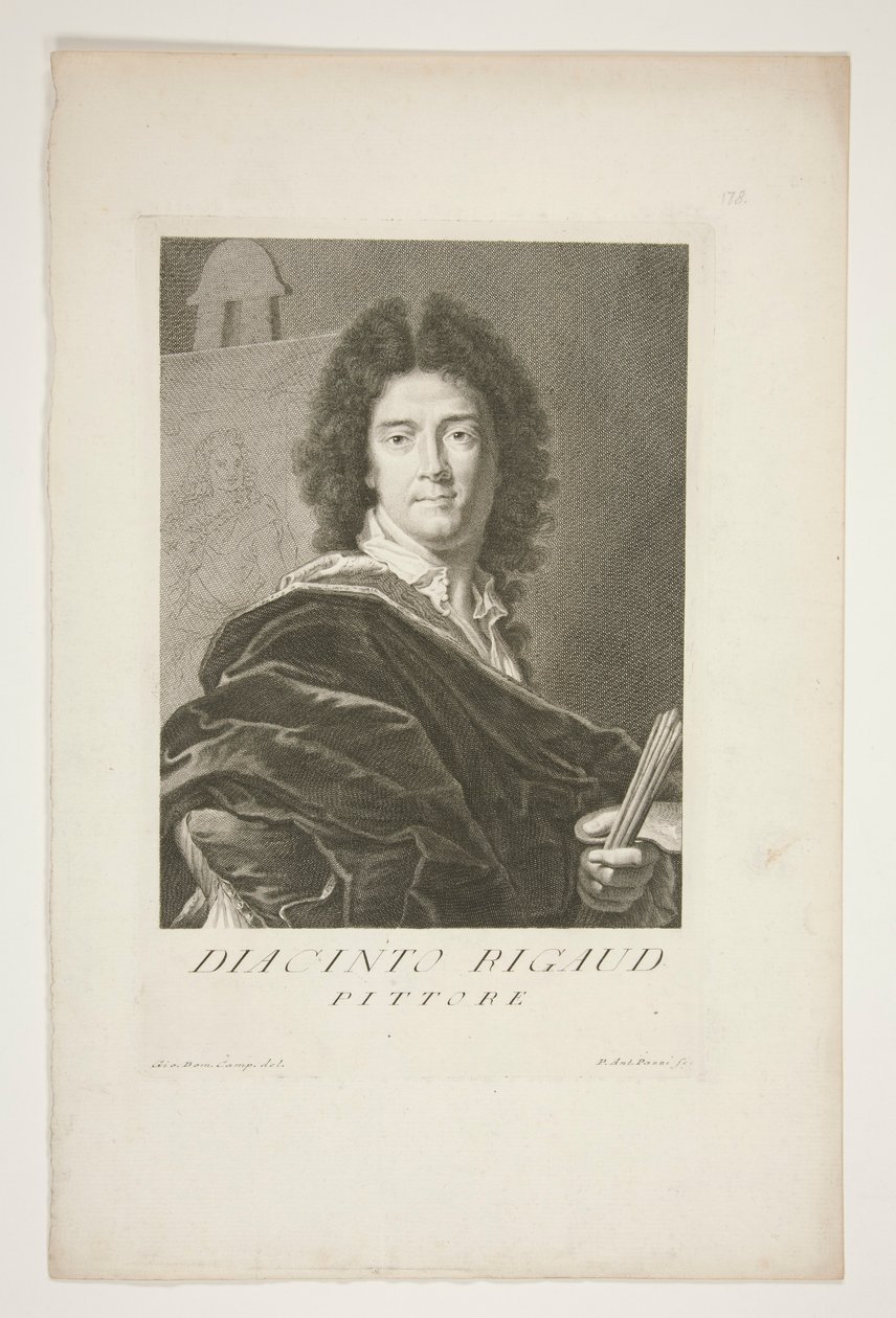 Portret van Hyacinthe Rigaud door Pietro Antonio Pazzi