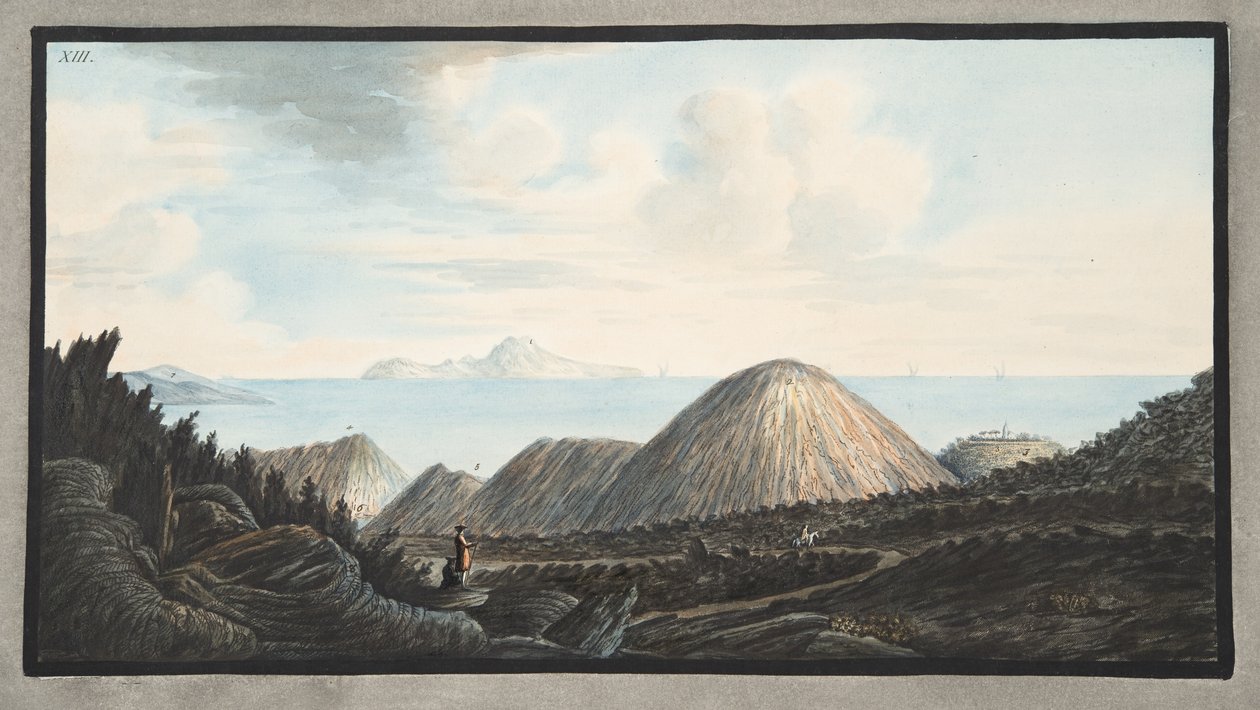 Zicht op de huidige staat van de kleine berg ontstaan door de explosie in het jaar 1760, Plaat XIII, uit 