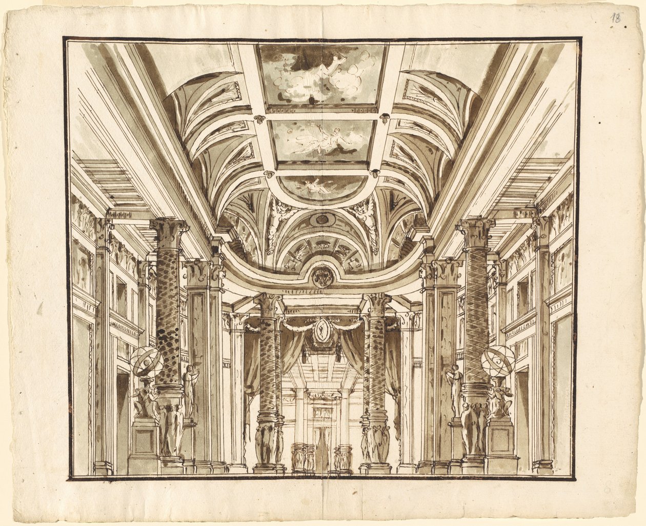 Fantasie van een Grote Hal met Mandweef Kolommen door Pietro Gonzaga