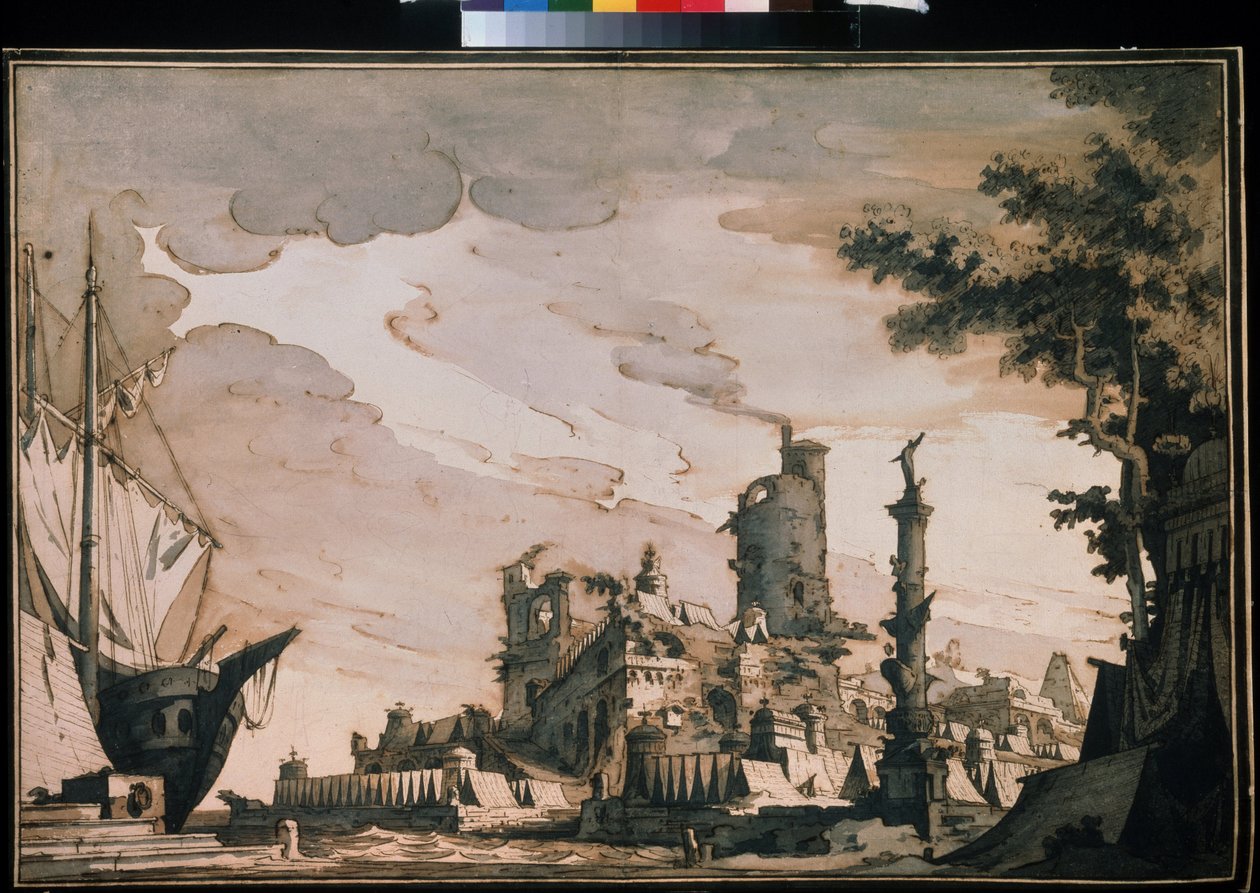 Uitzicht op een haven door Pietro Gonzaga