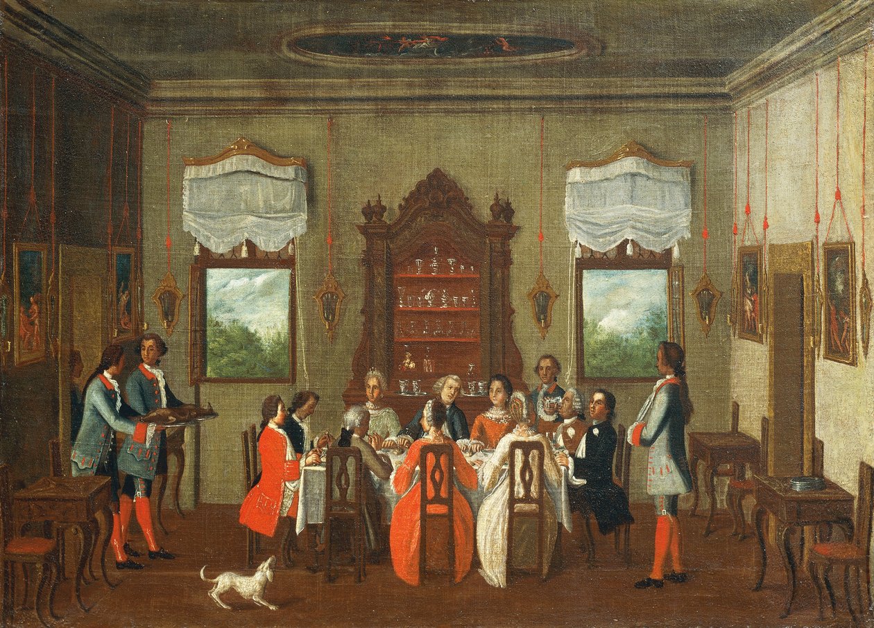Lunch in de villa, uit de school van Pietro Longhi door Pietro Longhi