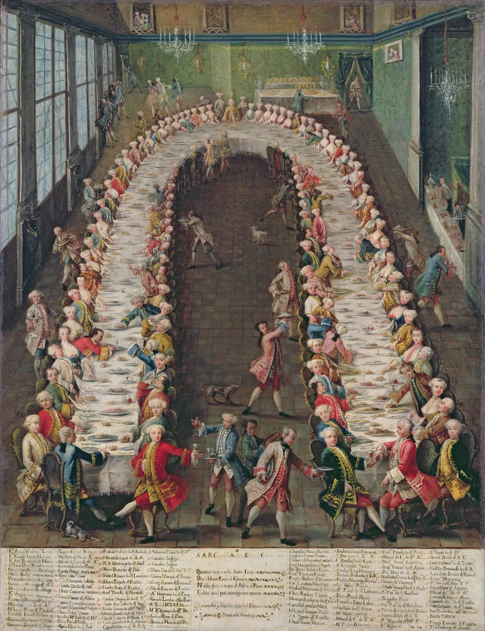 Het banket in Casa Nani, gegeven ter ere van hun gast, Clemente Augusto, keurvorst-aartsbisschop van Keulen, op 9 september 1755 door Pietro Longhi