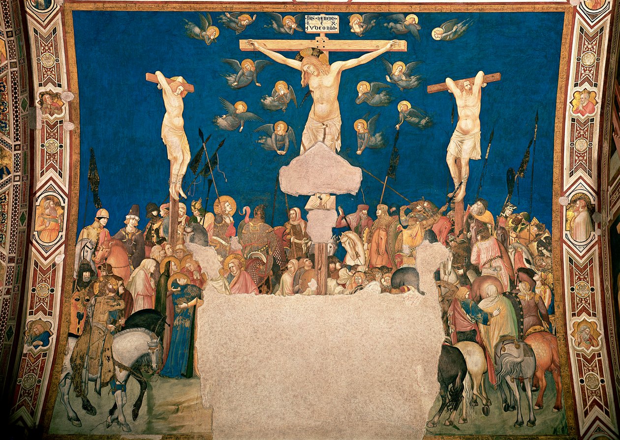 Kruisiging. Fresco door Pietro Lorenzetti (1280/5-1348) 1335-1340. Basilica di San Francesco, Chiesa Inferiore, Assisi door Pietro Lorenzetti