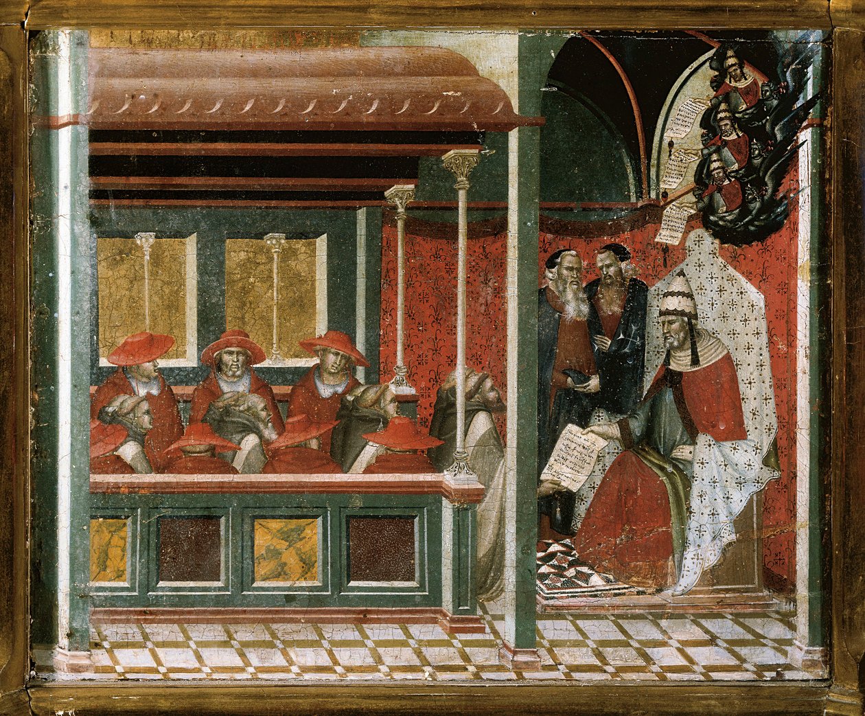 Paus Honorius III keurt de Karmelietenregel goed (detail) door Pietro Lorenzetti