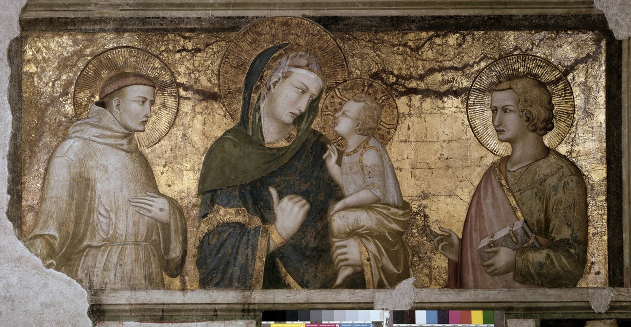 De Maagd en Kind tussen Sint Jan en Sint Franciscus door Pietro Lorenzetti