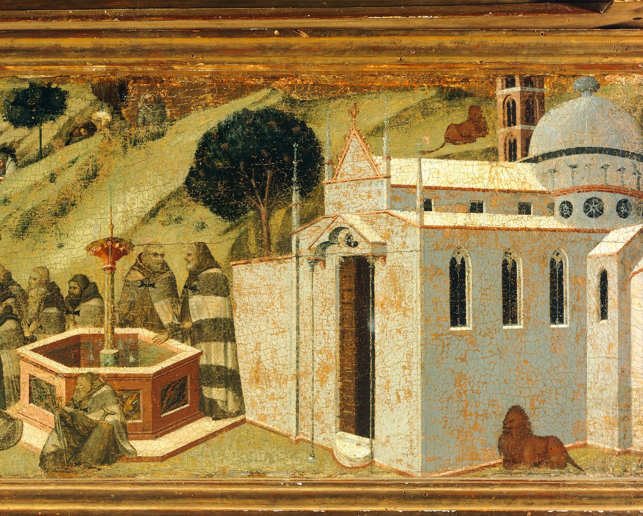 De eerste Karmelietenheremieten bij de bron van Elia (detail) door Pietro Lorenzetti