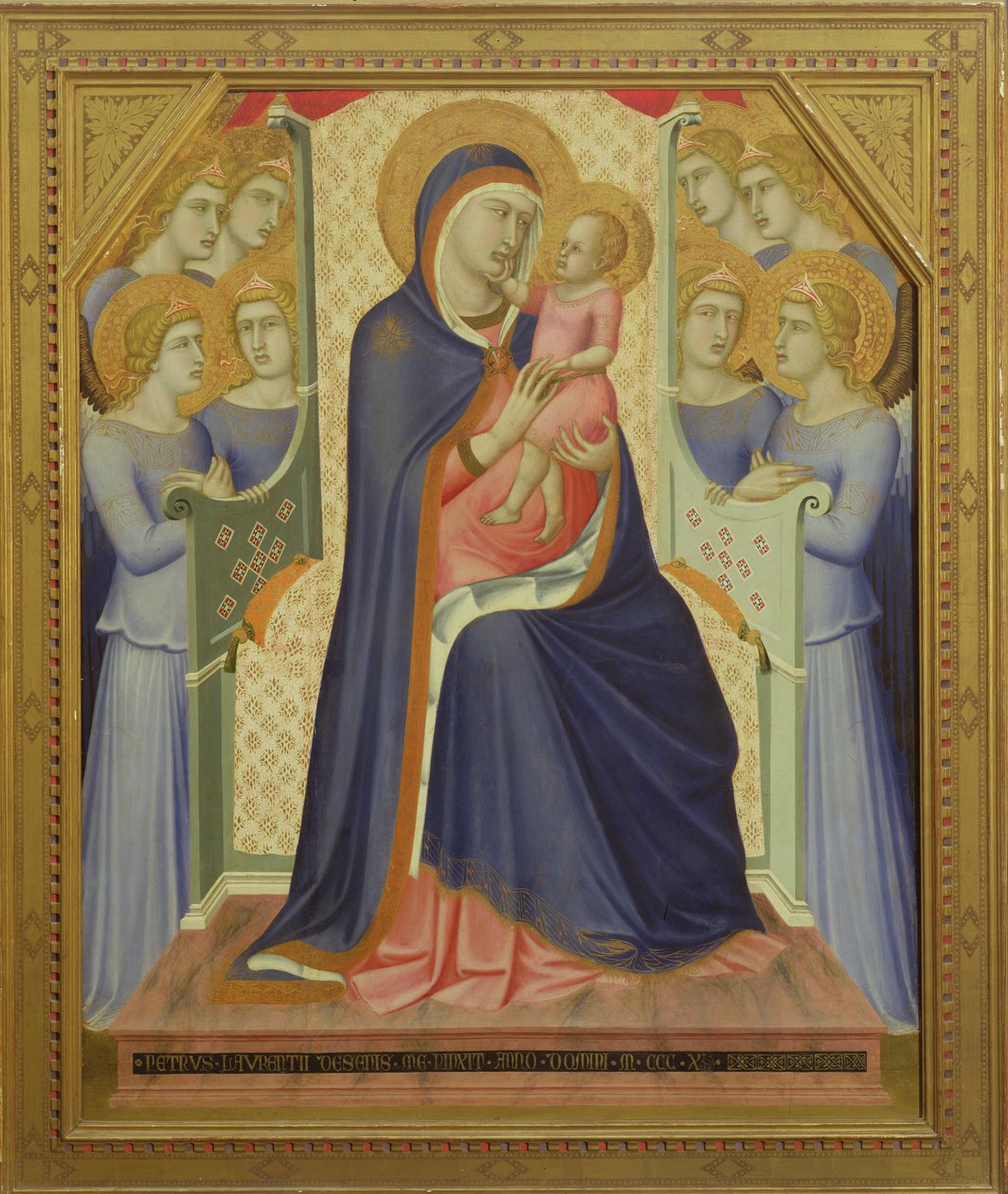 Maagd en kind op de troon met engelen, 1340 door Pietro Lorenzetti