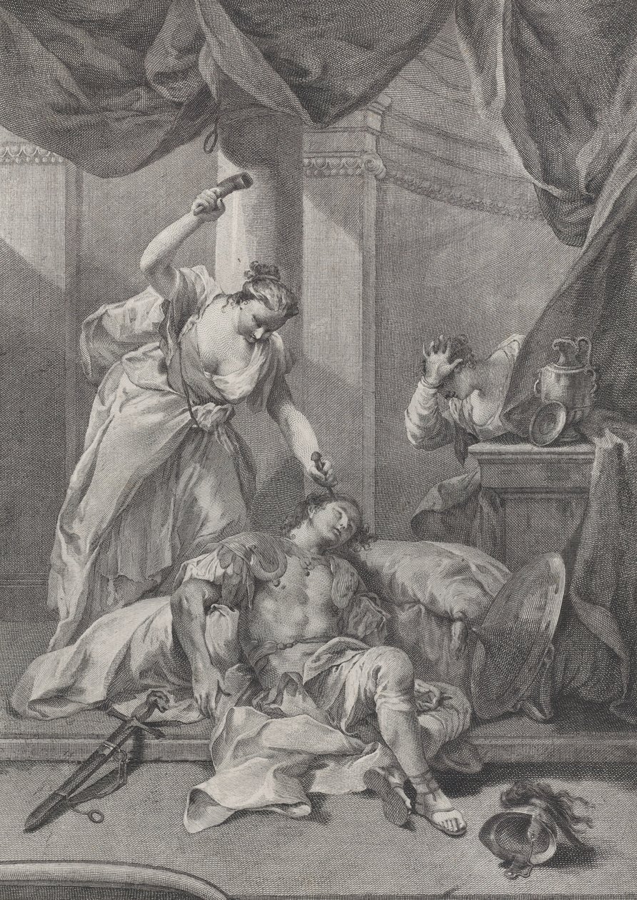 Jael slaat een tentpin in de slaap van de slapende Sisera, ca. 1730-39 door Pietro Monaco