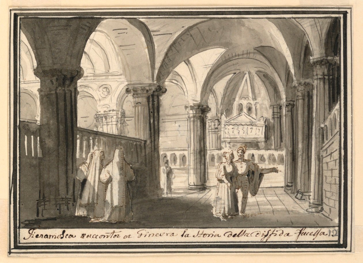 Toneelontwerp, interieur van een kerk door Pietro Narducci