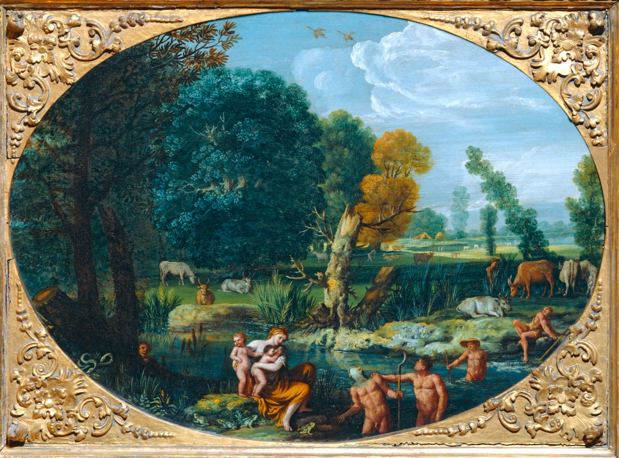 Latone metamorphosant les paysans de Lycie en grenouilles - Latone verandert de boeren van Lykia in kikkers ... door Pietro Paolo Bonzi