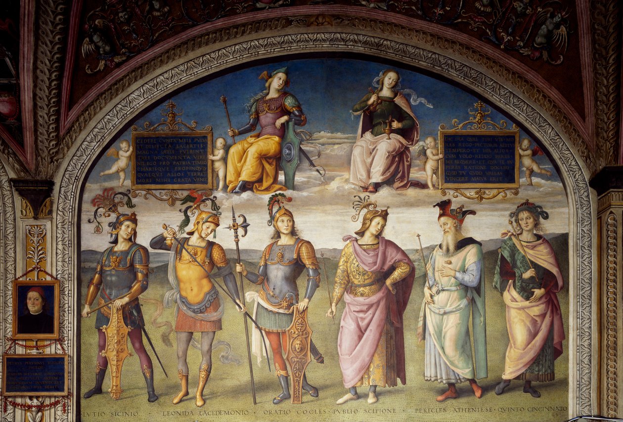 Allegorieën van Moed en Gematigdheid met Zes Antieke Helden door Pietro Perugino
